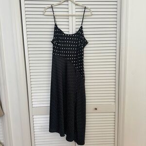 Asymmetrical Polka Dot Slip Dress with Slit